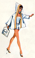 barbie's bathing suit, coverup, and tote bag